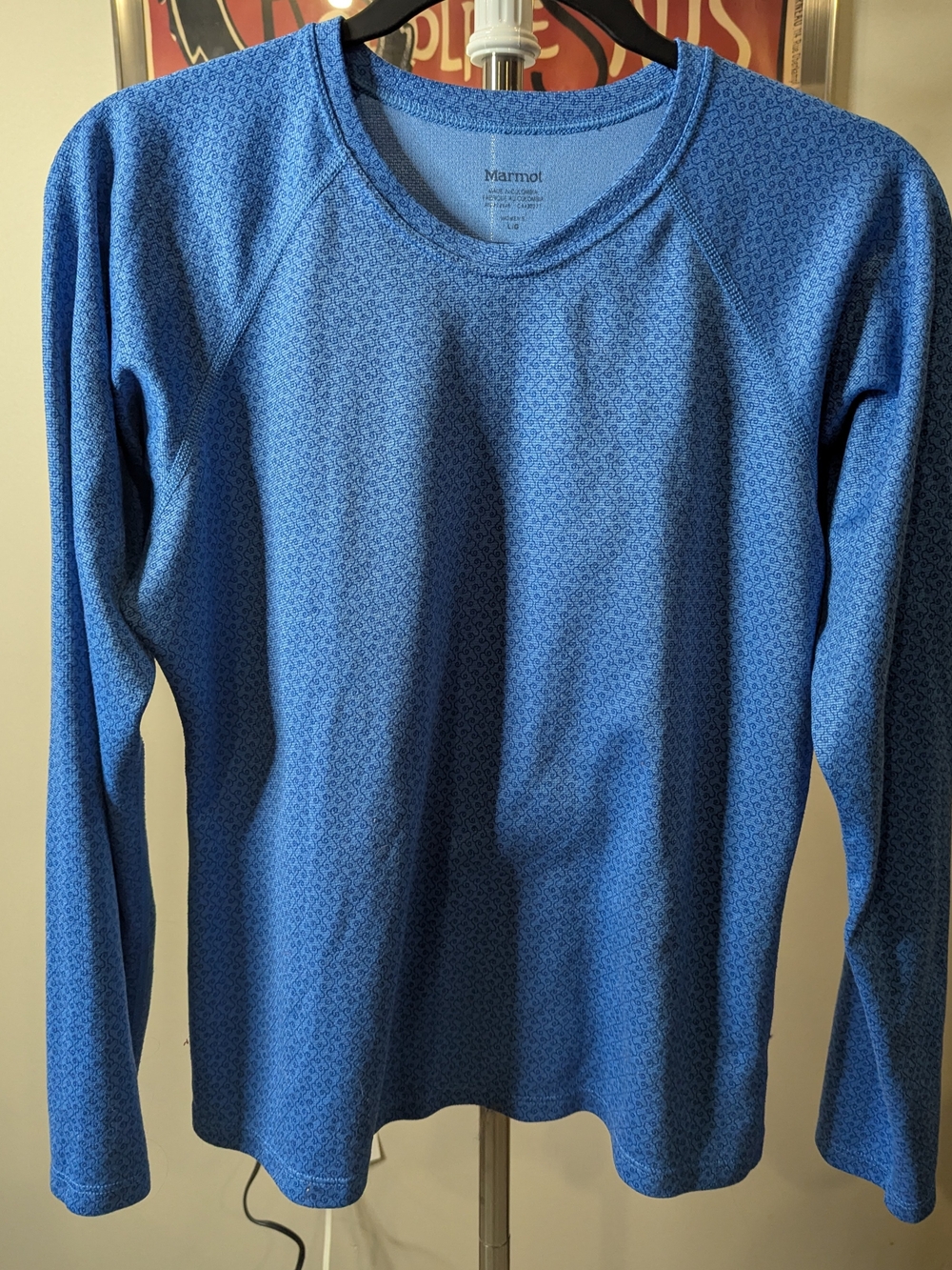 Marmot Women's Size L - Blue Geometric Print Long Sleeve Tech Baselayer Top